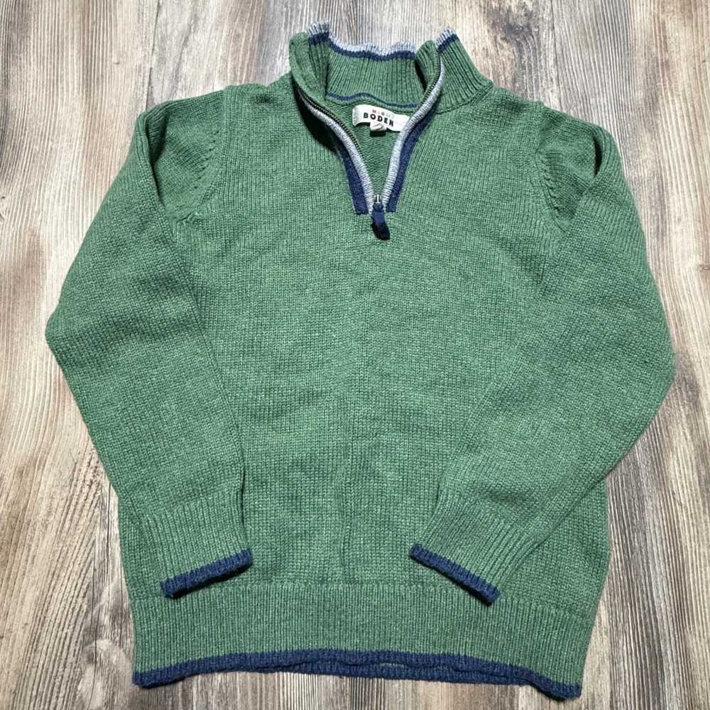 Mini Boden Quarter Zip Sweater Green Knit Preppy Coastal